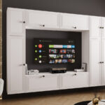 Duża Meblościanka Z Szafą Zestaw Szafek Wiszących RTV 255X170X35 CM - Opcja Własnej Konfiguracji - Fronty Frezowane MDF 18 MM PRAGA