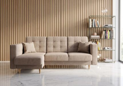 Narożnik Z Funkcją Spania Imperia 225x158 cm beżowy welurowy