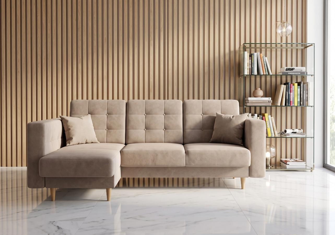 Narożnik Z Funkcją Spania Imperia 225x158 cm beżowy welurowy