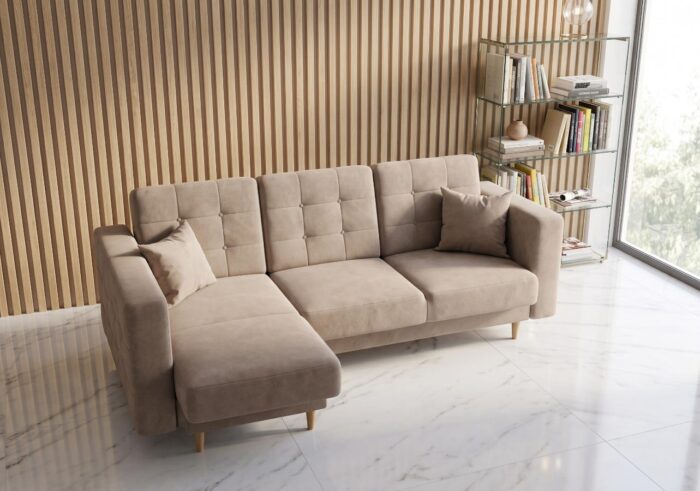 Narożnik Z Funkcją Spania Imperia 225x158 cm do salonu beżowy