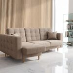 Narożnik Z Funkcją Spania Imperia 225x158 cm beżowy welur do salonu