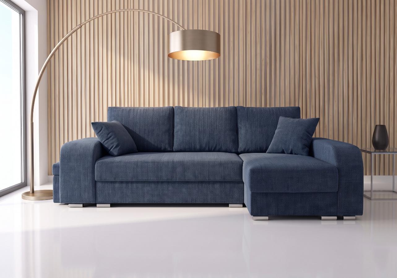 naroznik-do-salonu-jeansowy-modena-245x165-cm-salon-nowoczesny Narożnik Rozkładany Modena 265x165 cm do spania w salonie z pufami