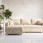 Narożnik Rozkładany Simi 250x175 cm kremowy welwet