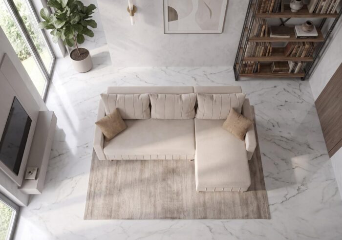 Narożnik Do Salonu Joliet 224x146 cm beżowy welurowy rozkładany