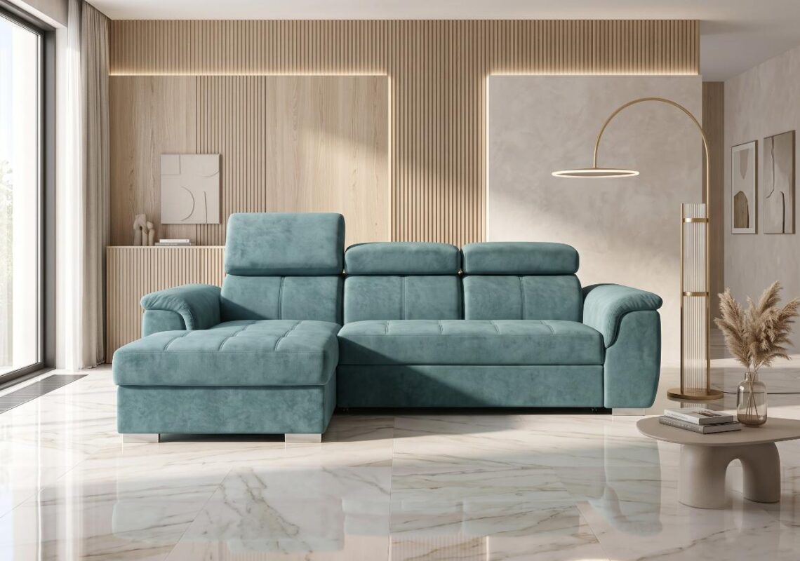 Nowoczesny Narożnik Sondrio 247x165 cm rozkładany Premium welurowy