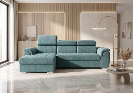 Nowoczesny Narożnik Sondrio 247x165 cm rozkładany Premium welurowy