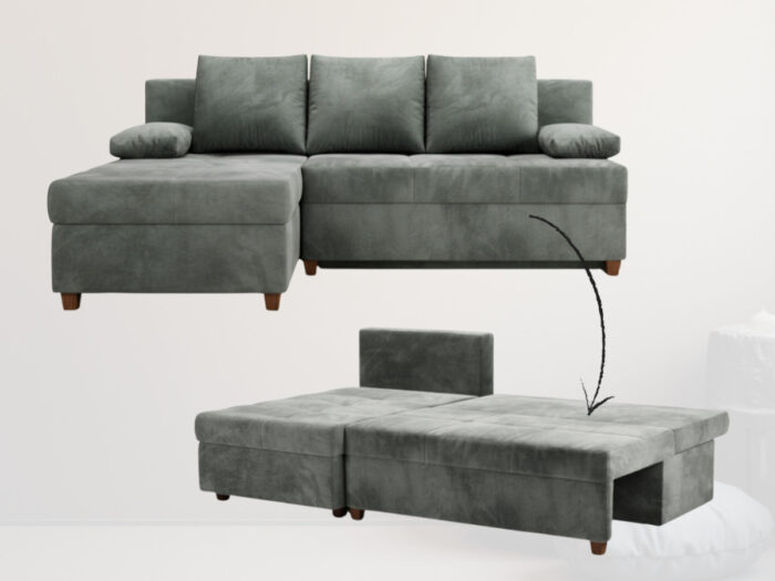 Mały Narożnik 210x145 CM + Funkcja Spania Pojemnik + Sprężyny Bonell - Wygodna Sofa Rogowa Rozkładana - LUMI
