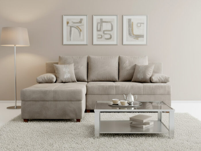 Mały Narożnik 210x145 CM + Funkcja Spania Pojemnik + Sprężyny Bonell - Wygodna Sofa Rogowa Rozkładana - LUMI