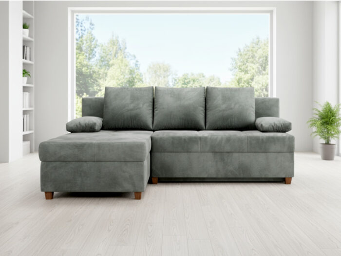 Mały Narożnik 210x145 CM + Funkcja Spania Pojemnik + Sprężyny Bonell - Wygodna Sofa Rogowa Rozkładana - LUMI