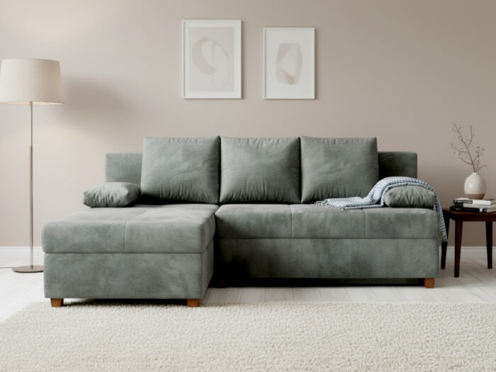 Mały Narożnik 210x145 CM + Funkcja Spania Pojemnik + Sprężyny Bonell - Wygodna Sofa Rogowa Rozkładana - LUMI