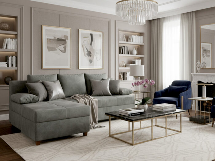 Mały Narożnik 210x145 CM + Funkcja Spania Pojemnik + Sprężyny Bonell - Wygodna Sofa Rogowa Rozkładana - LUMI