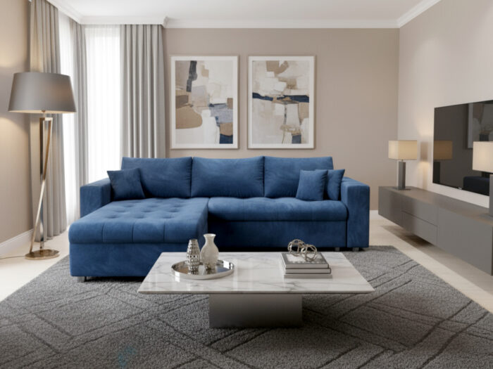 Narożnik Rozkładany 250x175 CM + Funkcja Spania Pojemnik + Sprężyny Bonell - Wygodna Sofa Rogowa - SIMI