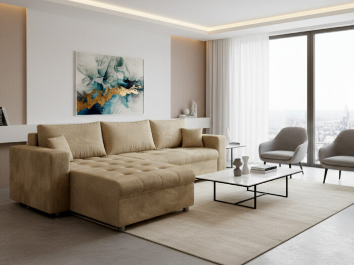 Narożnik Rozkładany 250x175 CM + Funkcja Spania Pojemnik + Sprężyny Bonell - Wygodna Sofa Rogowa - SIMI