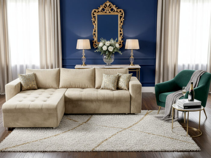 Narożnik Rozkładany 250x175 CM + Funkcja Spania Pojemnik + Sprężyny Bonell - Wygodna Sofa Rogowa - SIMI