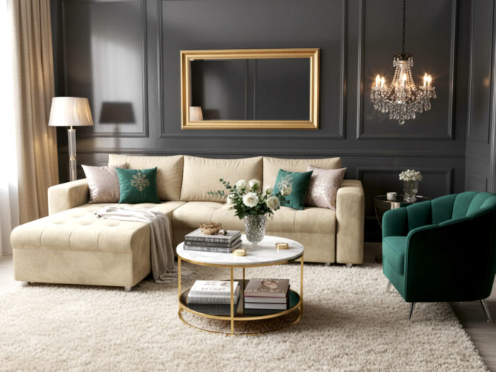 Narożnik Rozkładany 250x175 CM + Funkcja Spania Pojemnik + Sprężyny Bonell - Wygodna Sofa Rogowa - SIMI