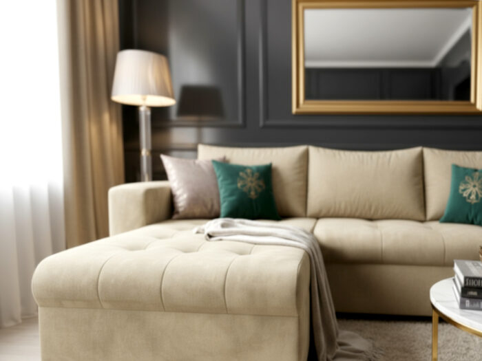 Narożnik Rozkładany 250x175 CM + Funkcja Spania Pojemnik + Sprężyny Bonell - Wygodna Sofa Rogowa - SIMI