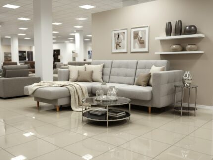 Szary Frontalnie Mały Narożnik Z Funkcją Spania 225x158 CM IMPERIA