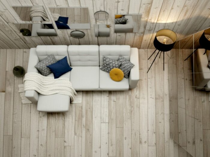 Ujęcie Z Góry Popielaty Mały Narożnik Z Funkcją Spania 225x158 CM IMPERIA