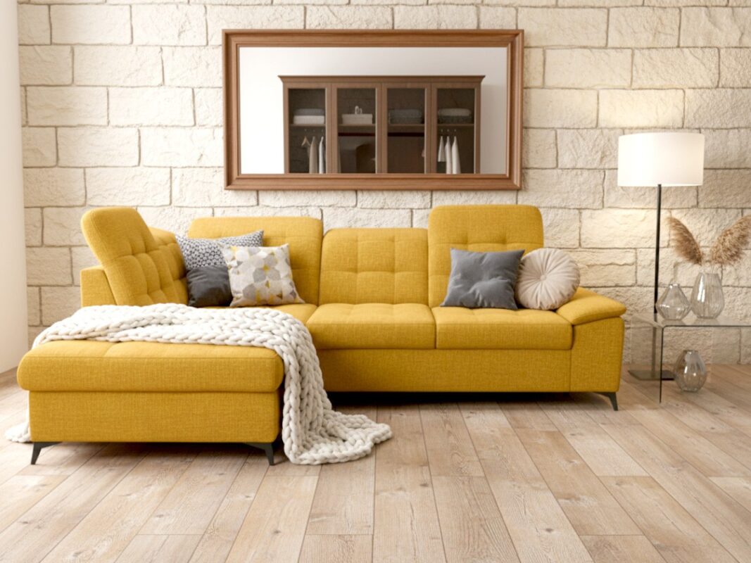 Żółta Rogówka Przodem Narożnik Nowoczesny 268x210 cm COMO L
