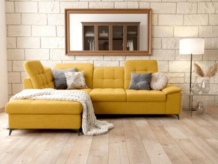 Żółta Rogówka Przodem Narożnik Nowoczesny 268x210 cm COMO L