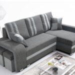 Narożnik Z Pufami Zestaw Do Salonu + Funkcja Spania + 2 Pojemniki na Pościel + Solidne Podłokietniki + Sprężyna Bonell Pianka - MODENA