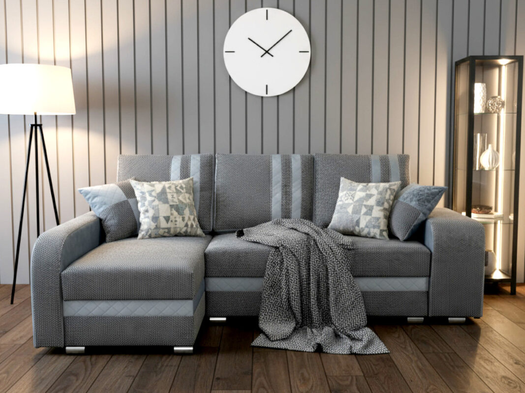 Narożnik Rozkładany z Pufami 245x165 cm Przodem