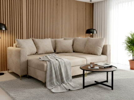 Narożnik Rozkładany 235x172 CM Z Dużą Pufą W Zestawie + Funkcja Spania Pojemnik Wysokie Nóżki - STAR