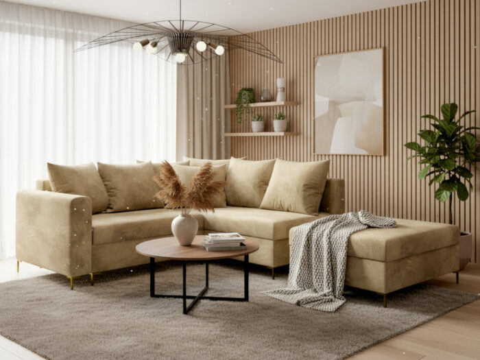 Narożnik Rozkładany 235x172 CM Z Dużą Pufą W Zestawie + Funkcja Spania Pojemnik Wysokie Nóżki - STAR