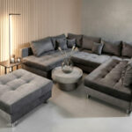 Duży Narożnik Rozkładany 285x172 CM Kształt U Z Pufą W Zestawie + Funkcja Spania Pojemnik + Sprężyny Bonell - SUN