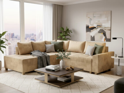 Narożnik Rozkładany 245x180 CM Sofa Rogowa + Funkcja Spania Pojemnik + Sprężyny Bonell - STONE