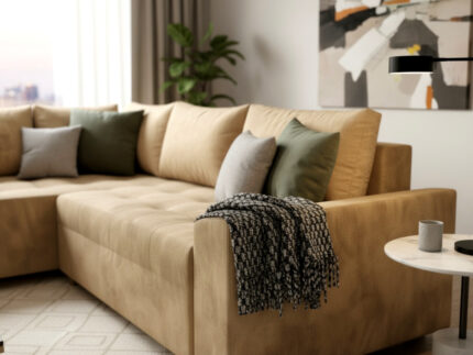 Narożnik Rozkładany 245x180 CM Sofa Rogowa + Funkcja Spania Pojemnik + Sprężyny Bonell - STONE