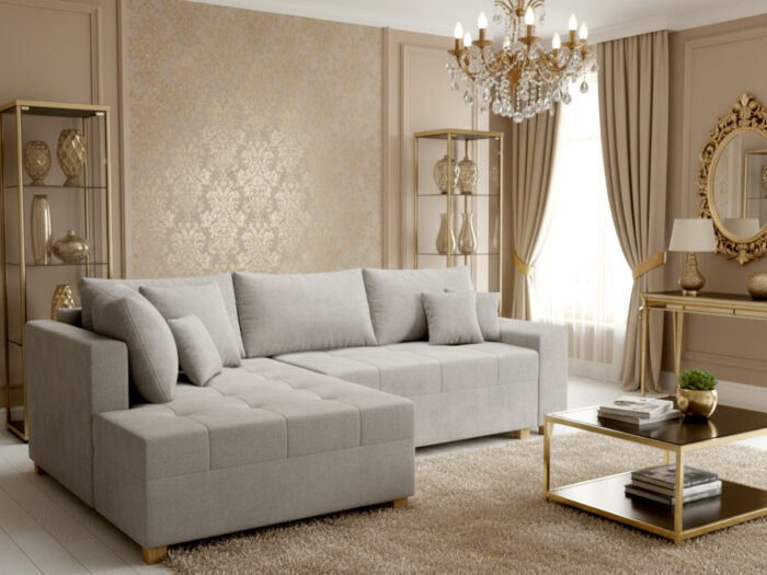 Narożnik Rozkładany 245x180 CM Sofa Rogowa + Funkcja Spania Pojemnik + Sprężyny Bonell - STONE
