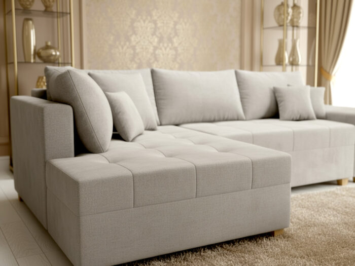 Narożnik Rozkładany 245x180 CM Sofa Rogowa + Funkcja Spania Pojemnik + Sprężyny Bonell - STONE
