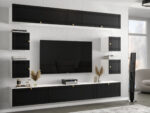 Meblościanka RTV Modułowa Nowoczesne Meble Szafki Wiszące Do Salonu 265X190X35 CM + Fronty Frezowane Malowane MDF 18 MM + Wybór Wzorów PORTO