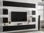 Meblościanka RTV Modułowa Nowoczesne Meble Szafki Wiszące Do Salonu 265X190X35 CM + Fronty Frezowane Malowane MDF 18 MM + Wybór Wzorów PORTO
