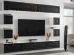 Meblościanka RTV Modułowa Nowoczesne Meble Szafki Wiszące Do Salonu 265X190X35 CM + Fronty Frezowane Malowane MDF 18 MM + Wybór Wzorów PORTO