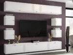 Stylowa Meblościanka RTV Nowoczesne Meble Szafki Modułowe Do Salonu 265X190X35 CM + Fronty Frezowane Malowane MDF 18 MM + Wybór Wzorów PORTO