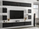 Meblościanka RTV Modułowa Nowoczesne Meble Szafki Wiszące Do Salonu 265X190X35 CM + Fronty Frezowane Malowane MDF 18 MM + Wybór Wzorów PORTO