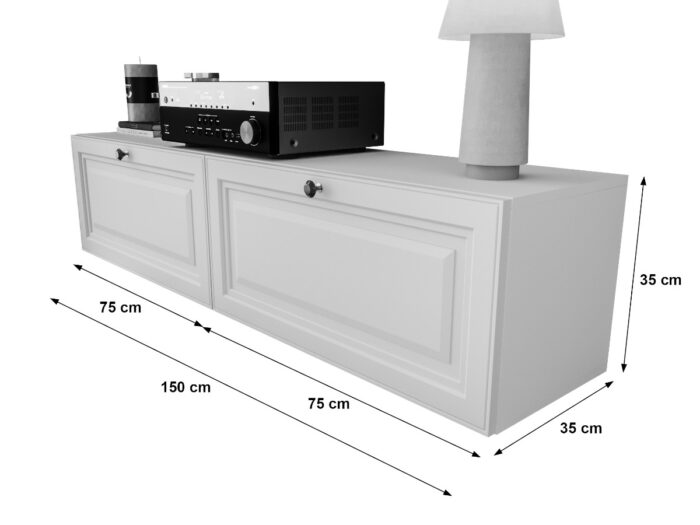 Biały Zestaw RTV 150 CM - Nowoczesna Meblościanka - Szafki Modułowe Wiszące + Fronty Frezowane Lakierowane + Cichy Domyk + Wybór Wzorów MALAGA