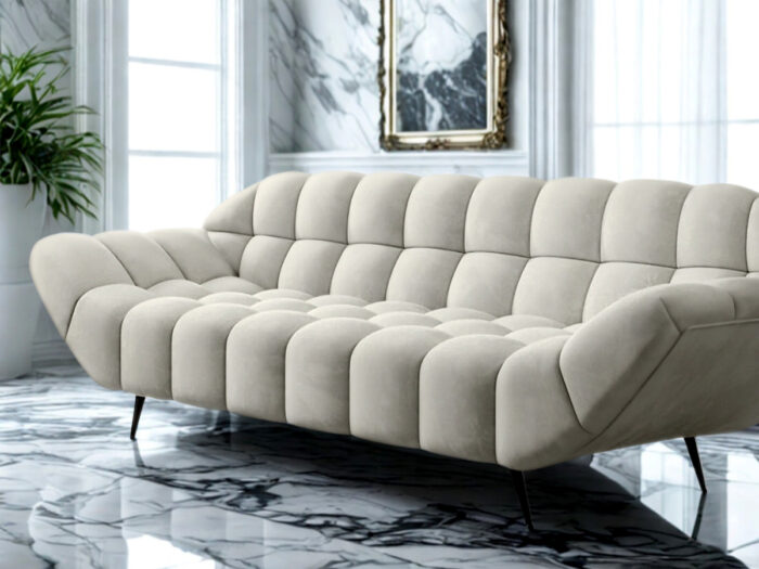 Nowoczesna Sofa 2-Osobowa 200 CM + Designerska Pikowana Kanapa Do Salonu + Wysokie Metalowe Nóżki - CLOUD