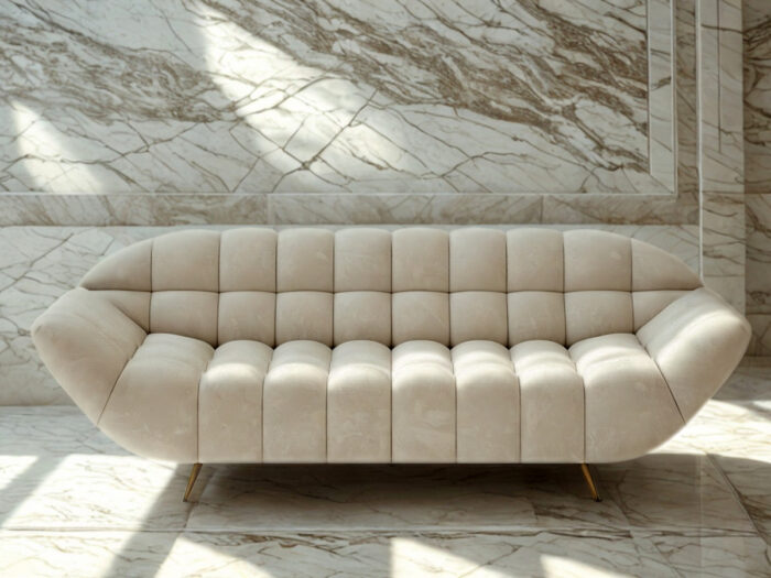 Nowoczesna Sofa 3-Osobowa 222 CM + Designerska Pikowana Kanapa Do Salonu + Wysokie Metalowe Nóżki - CLOUD