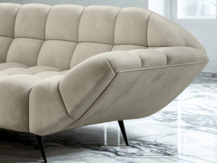 Nowoczesna Sofa 3-Osobowa 222 CM + Designerska Pikowana Kanapa Do Salonu + Wysokie Metalowe Nóżki - CLOUD