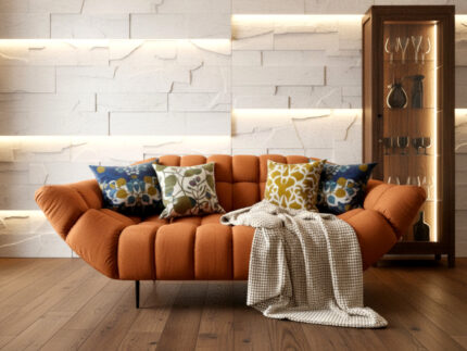 Nowoczesna Sofa 3-Osobowa 222 CM + Designerska Pikowana Kanapa Do Salonu + Wysokie Metalowe Nóżki - CLOUD