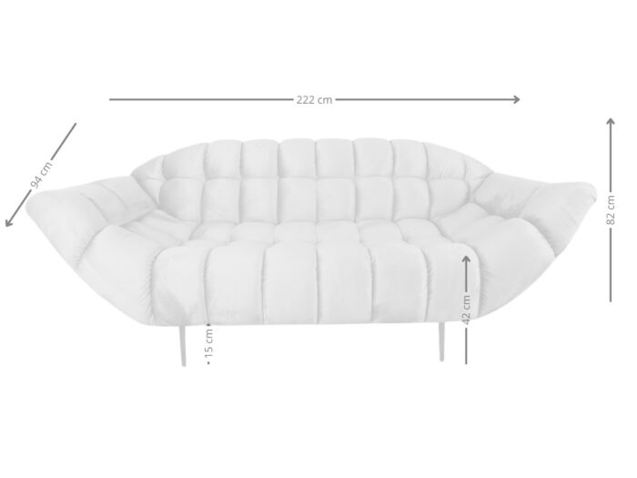 Nowoczesna Sofa 3-Osobowa 222 CM + Designerska Pikowana Kanapa Do Salonu + Wysokie Metalowe Nóżki - CLOUD