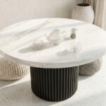 Okrągły Stolik Kawowy 90 cm Luna z blatem białym marmurowym