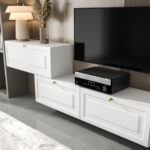 Białe Meble RTV 210 CM Meblościanka Nowoczesna Wisząca Szafki Modułowe Do Salonu+ Fronty Frezowane Lakierowane MDF 18 MM + Wybór Wzorów CORIA