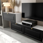 Designerskie Meble RTV 210 CM Meblościanka Nowoczesna Wisząca Szafki Modułowe Do Salonu+ Fronty Frezowane Lakierowane MDF 18 MM + Wybór Wzorów CORIA