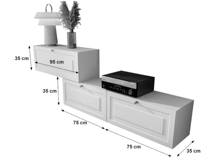 Białe Meble RTV 210 CM Meblościanka Nowoczesna Wisząca Szafki Modułowe Do Salonu+ Fronty Frezowane Lakierowane MDF 18 MM + Wybór Wzorów CORIA