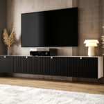 Meble RTV Z Lamelami 220 CM Meblościanka Nowoczesna Wisząca Szafki Modułowe Do Salonu+ Fronty Frezowane Lakierowane MDF 18 MM + Wybór Wzorów COMO