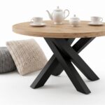 Okrągły Stolik Kawowy Loft 90 cm Tiga Ława Na Czarnej Metalowej Podstawie